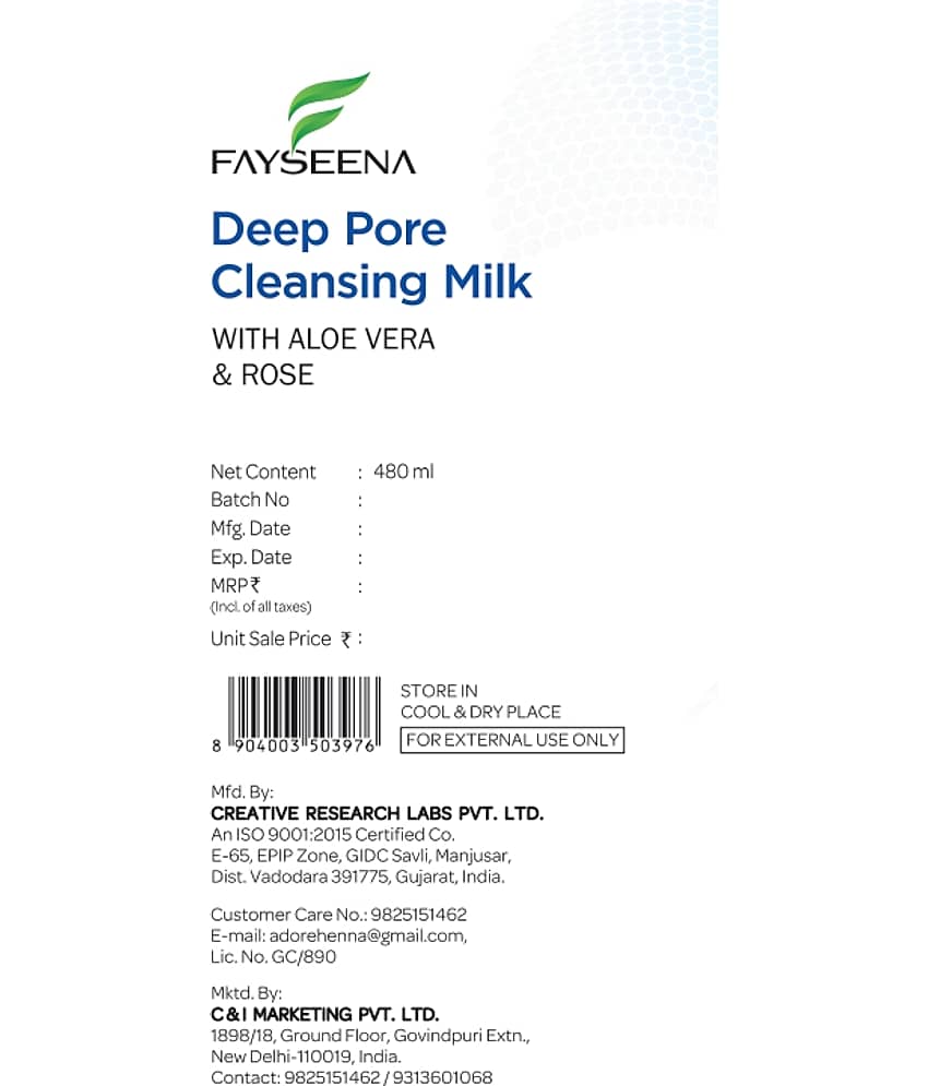 Fayseena Deep Pore Cleansing Milk With AloeVera & Rose -480 ml (Pack Of 2) view 2