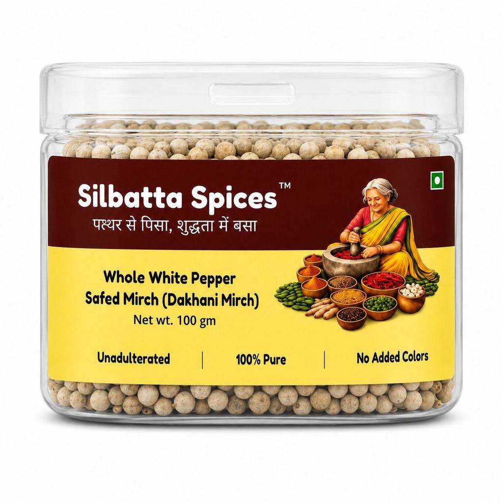 Silbatta Spices Whole White Pepper | Safed Mirch (Dakhani Mirch)