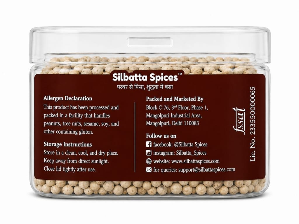 Silbatta Spices Whole White Pepper | Safed Mirch (Dakhani Mirch) view 2