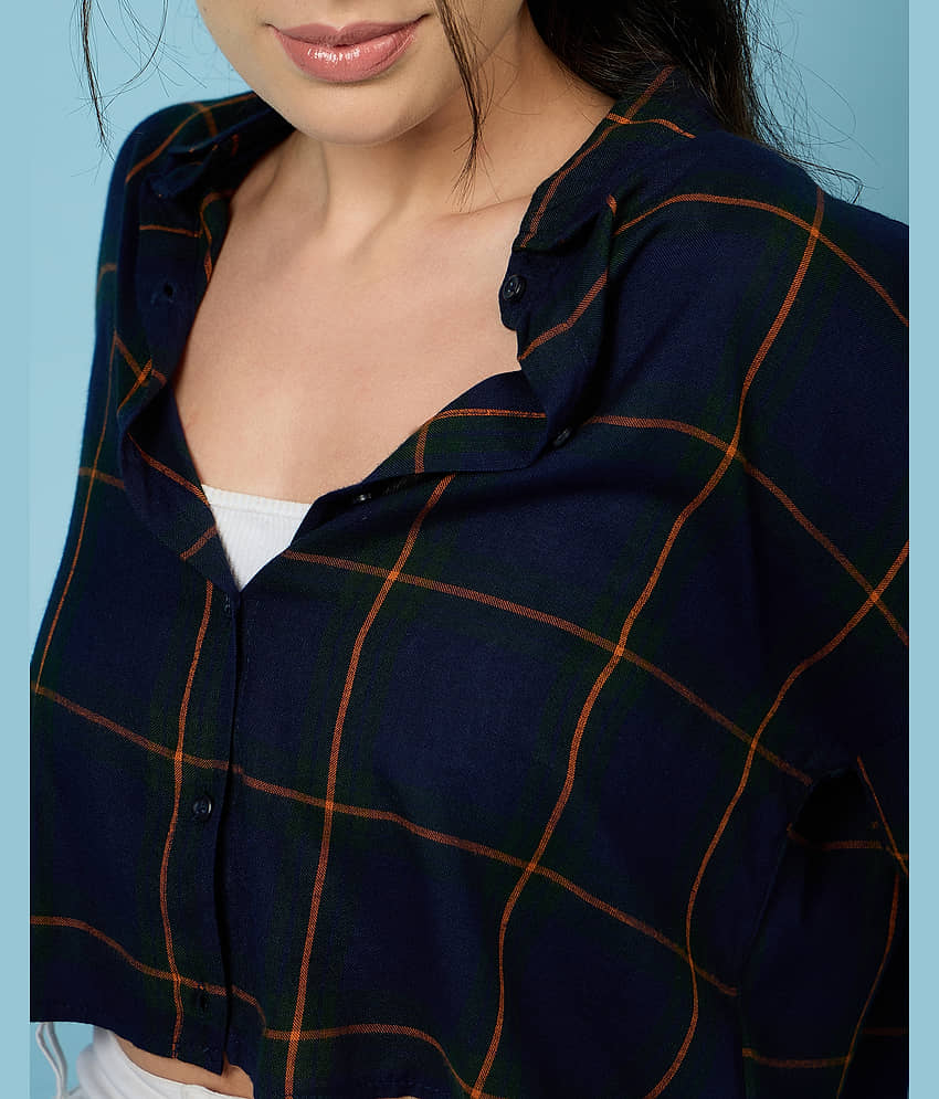 Chimpaaanzee Women Checks Viscose Shirt ( Navy Blue ) view 2