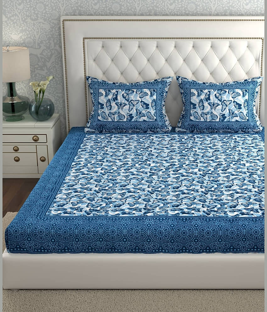 Cosito Cotton 1 Double Bedsheet with 2 Pillow Covers ( Blue ) view 2