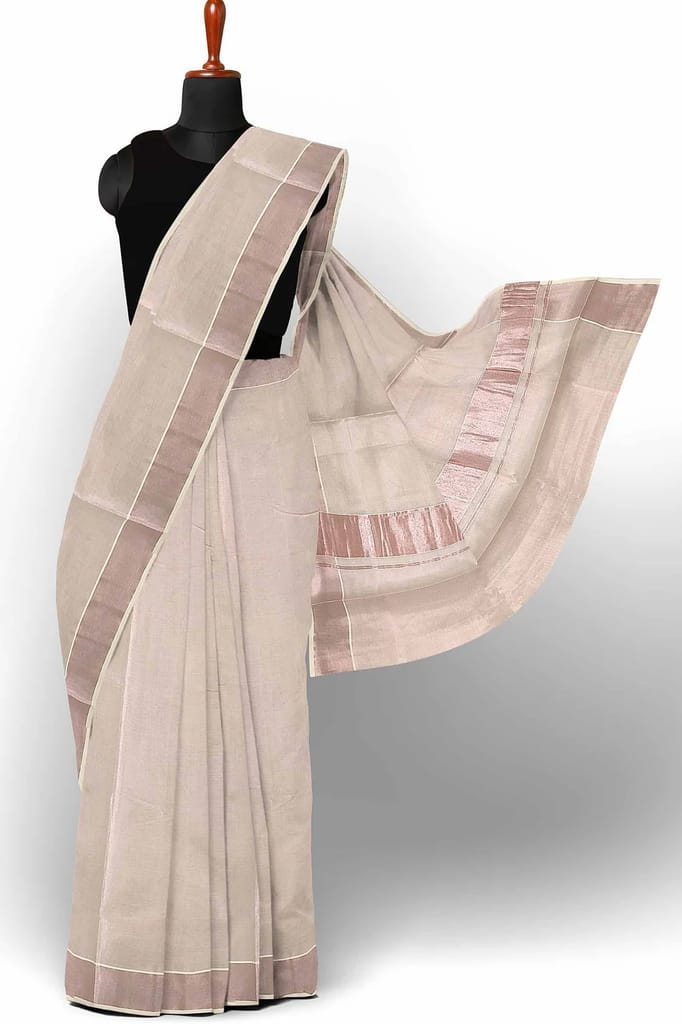 Kerala Tissue Saree Silver Border(3 inches) view 2