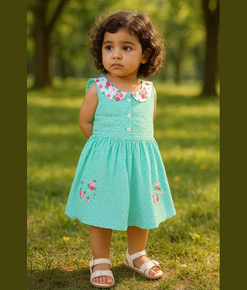 Clothe Funn Cotton Frock For Baby Girls ( Pack of 1 , Light Green )