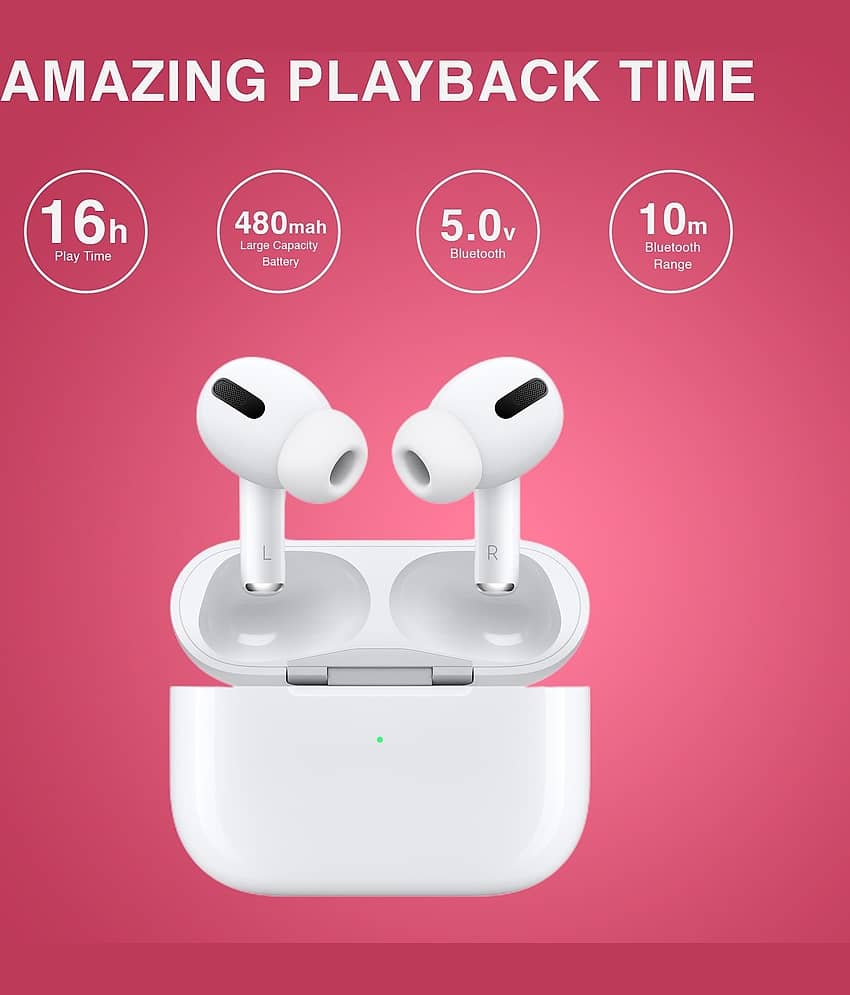 White color airpods with ANC and touch control, earbuds, bluetooth view 2