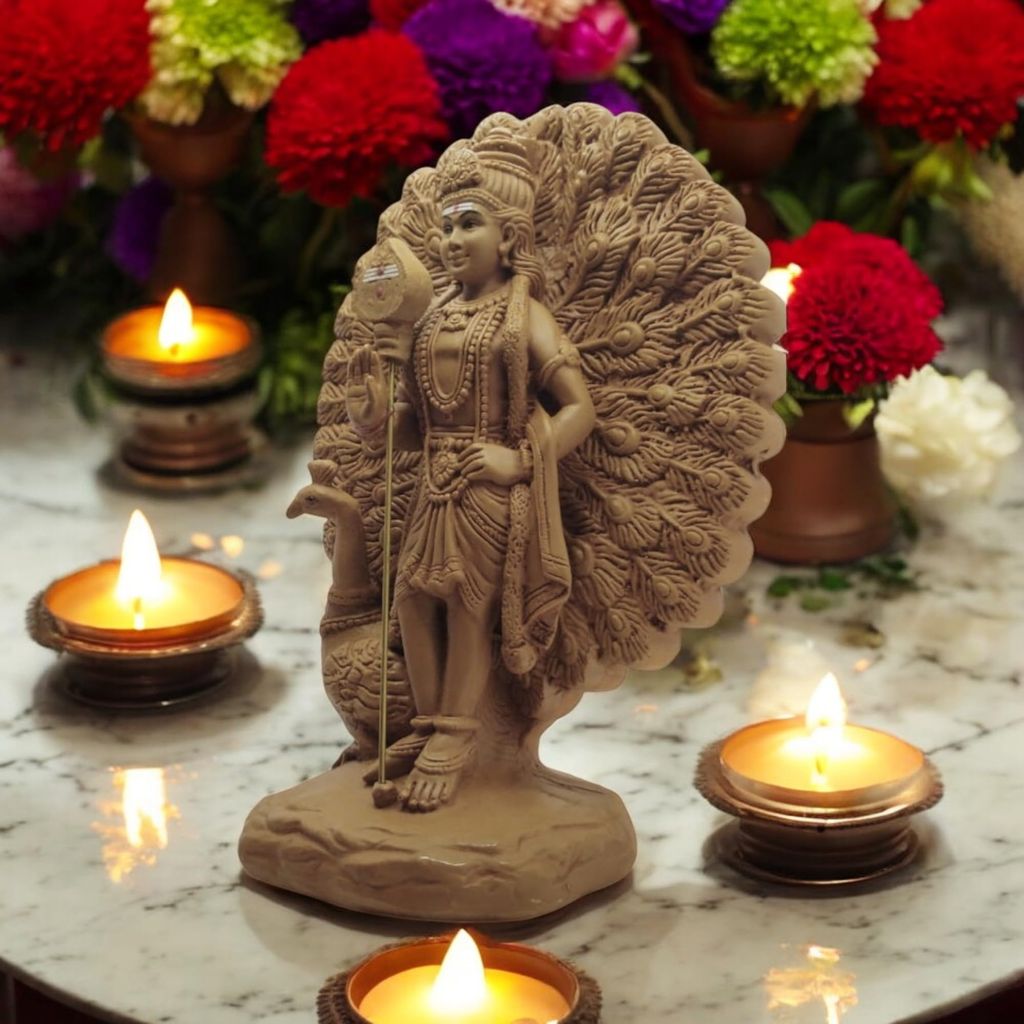 AMS Palani Murugan Idol Hindu God Subramanya Swamy Decorative Statue for Home Decor Pooja Prayer Spiritual Showpiece & Gifts Resin, 28 cm view 2