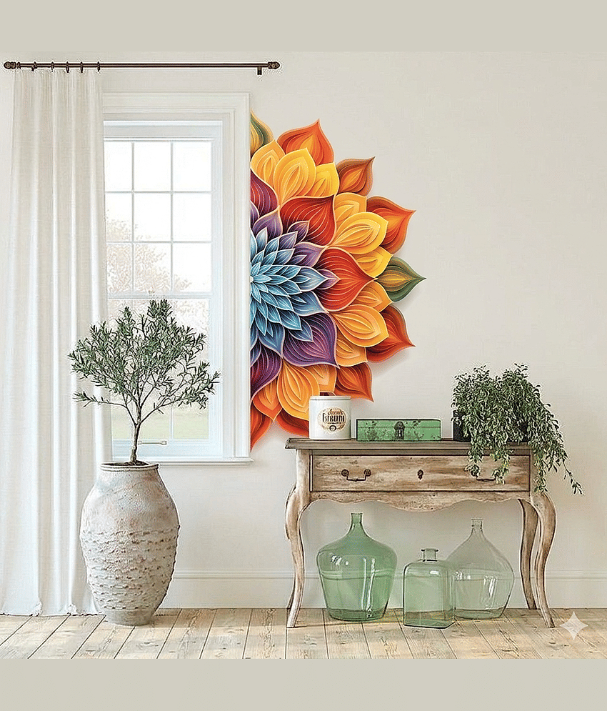 Half Colourful Mandala Wall Sticker 110 x 55 cm Home Decor Self Adhesive Sticker (Pack of 1) view 2