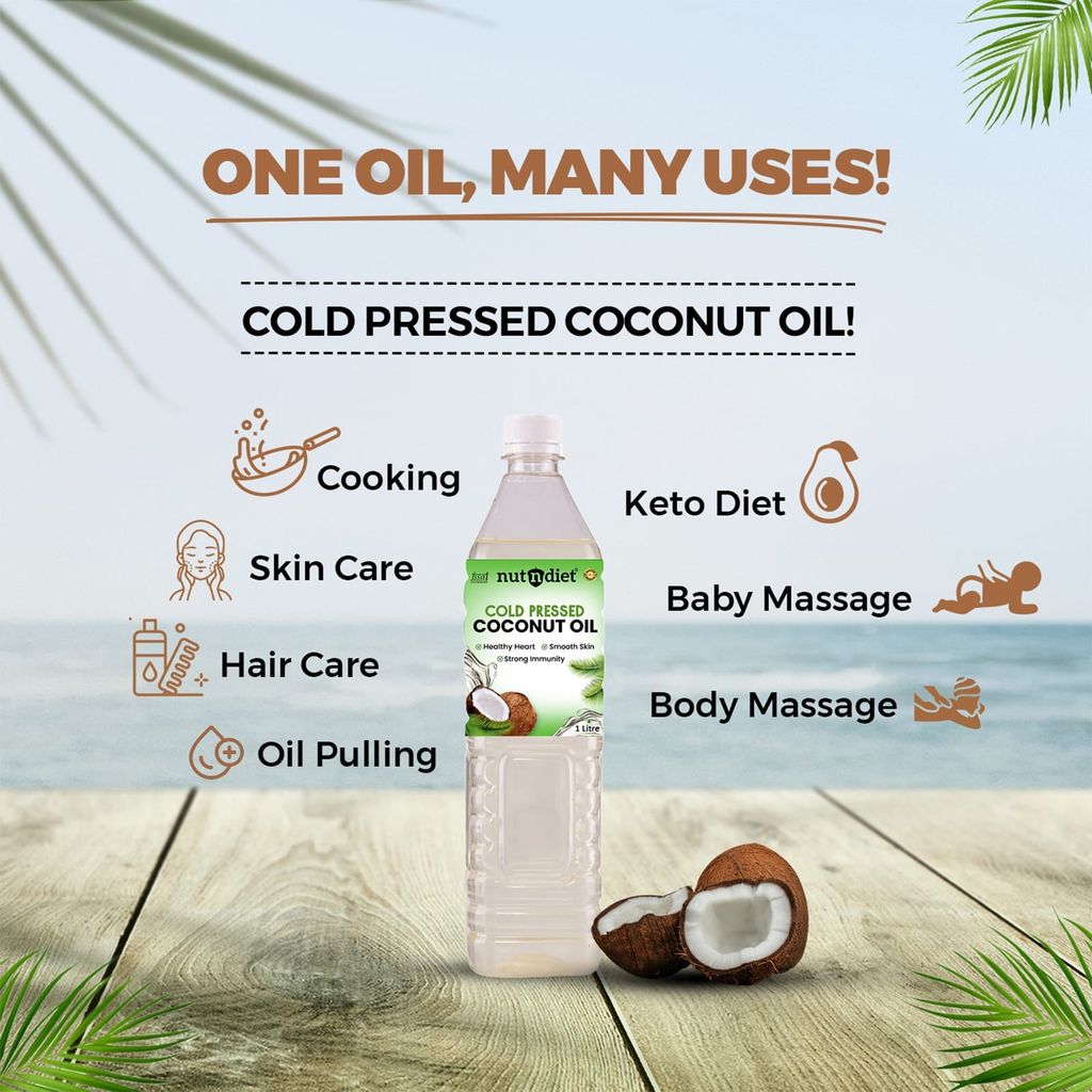 nutndiet Cold Pressed Coconut Oil For Baby Massage, Hair Care, Skin Care And Cooking, PET Bottle 1 Litre view 2