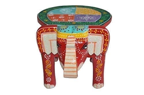 Kusum Art and Crafts Wooden Hand Painted Rajasthani Elephant Stool with Natural Finish (8x10x8, Multicolor-E) view 2