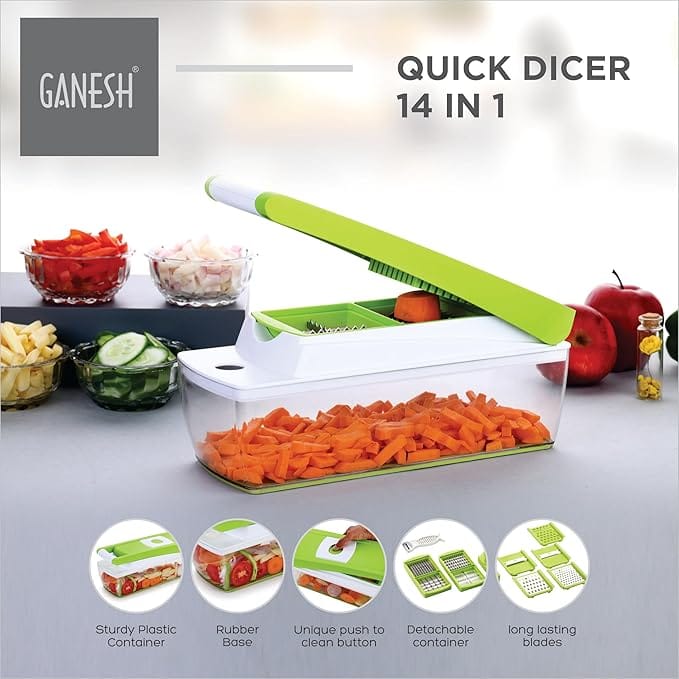 Ganesh 14 in 1 Multipurpose Chopper, Fruits & Vegetable Cutters, Grater Peeler Chipser (Green, Plastic) view 2