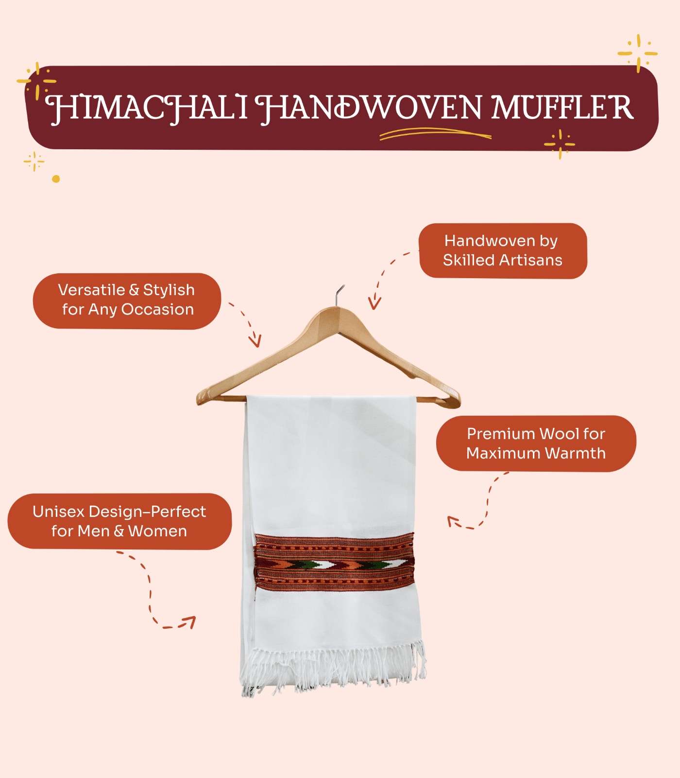 Himachali Handwoven Kullu Pure Wool Muffler – White, Timeless Elegance view 2