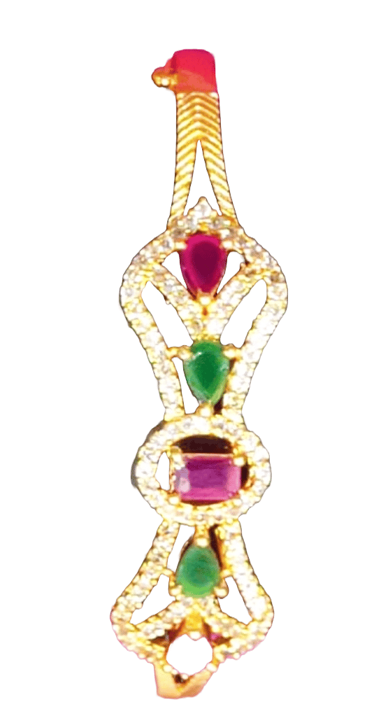 Gold Plated Ruby and Emerald Bangle Bracelet with White Cubic Zirconia Stones view 2