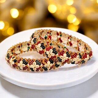18k One Gram Gold Plated Traditional Designer Pack of 2 Bangle Set For Women view 2