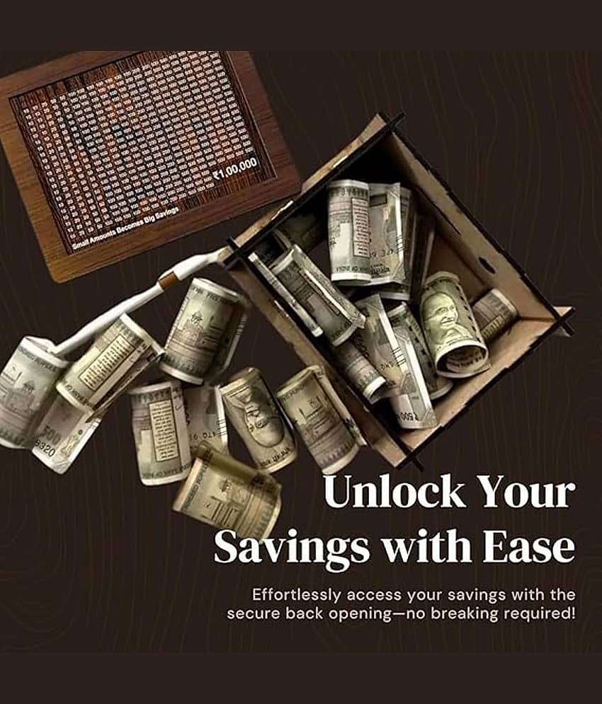 Money Bank Wooden Piggy Bank for Kids & Adults, Coin Box with Carved Design, Savings Box, Mini Bank, Wooden Coin Box, Money Saver, Piggy Bank with Numbers view 2