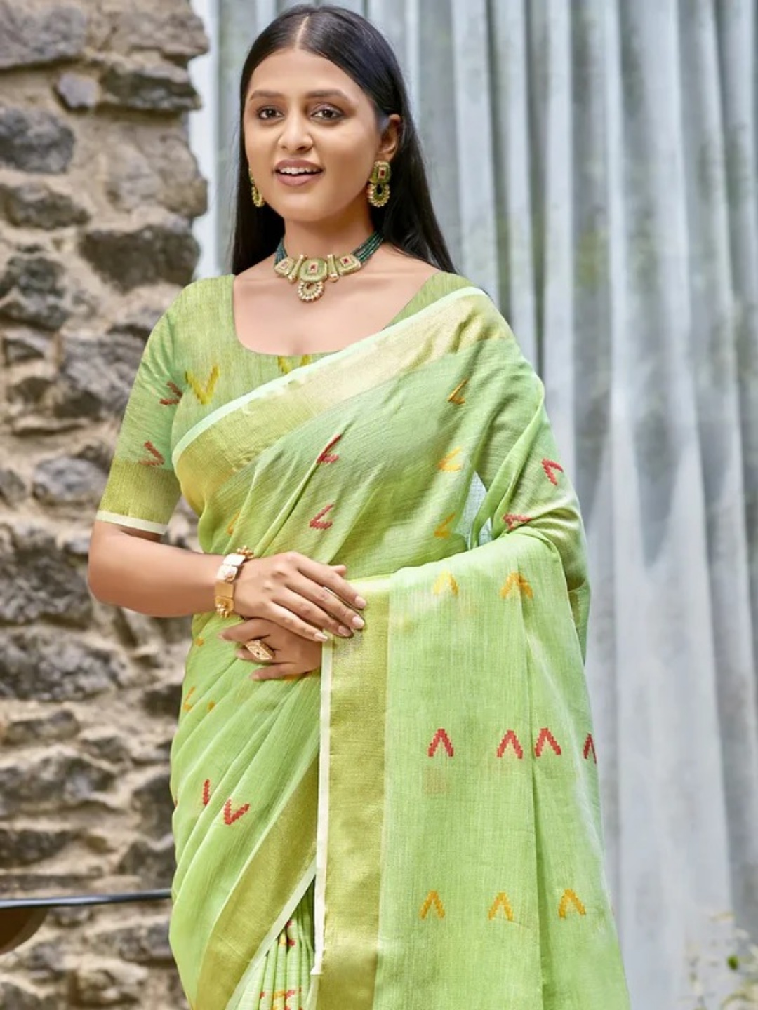 Light Green Cotton Saree view 2