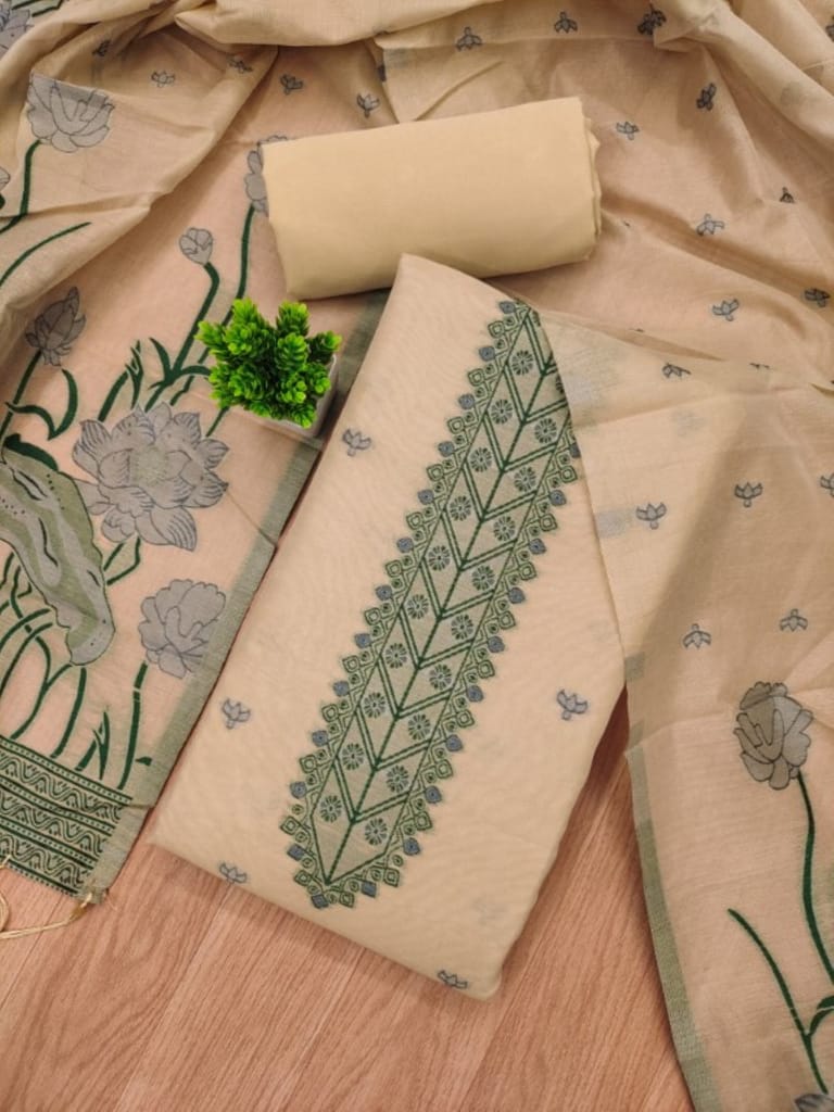 Baige Muga Cotton Banarasi 3Pcs Dress Material view 2