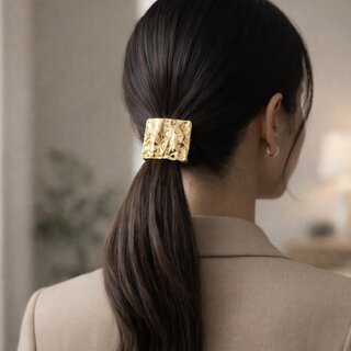 Kimti Hair Tie (Gold, Hammered Square Gold Hair Tie) view 2