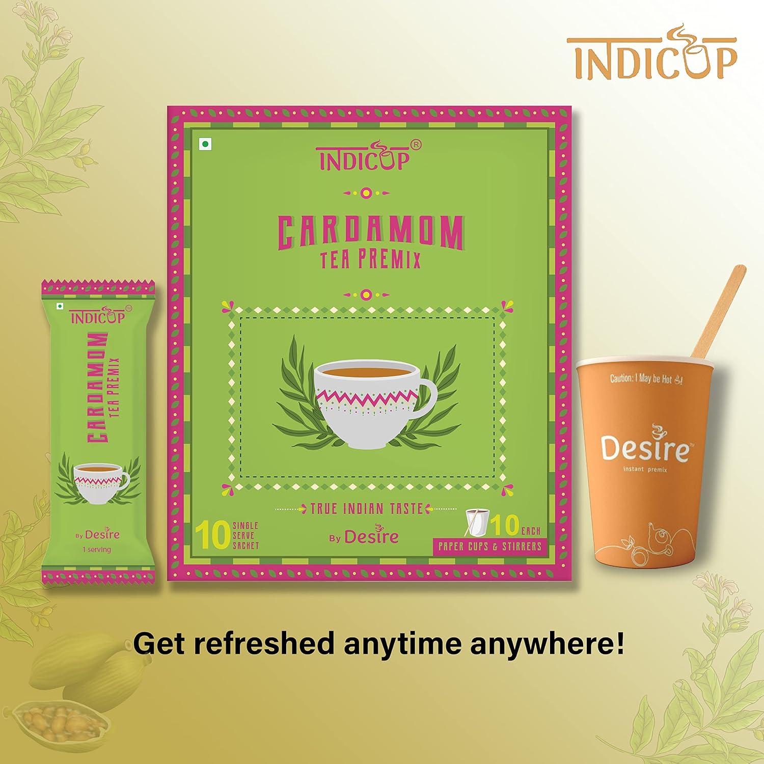 INDICUP Diet Elaichi Tea Instant Premix, Pack of 1 - 10 Sachets view 2