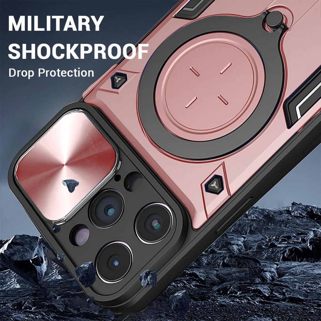 LIRAMARK Back Cover Case Compatible with iPhone 15 Pro (6.1 inch) with Stand & Slider Camera Military Grade Drop Protection view 2