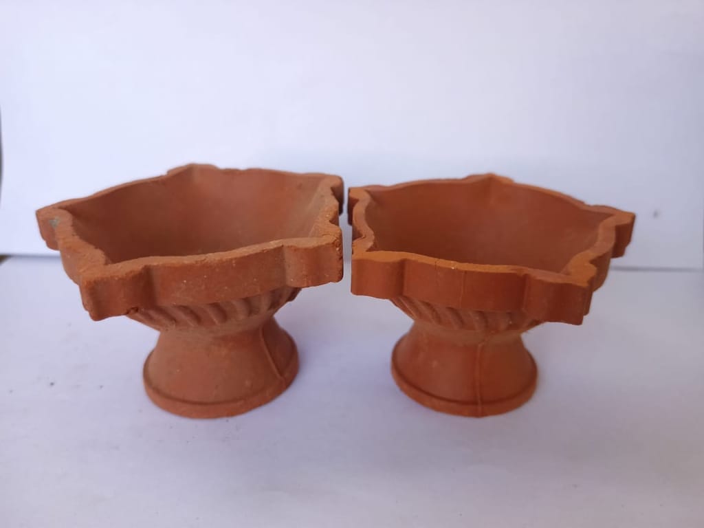 Handmade Clay Diya Oil Lamp for Diwali Decoration (Set of 2) view 2
