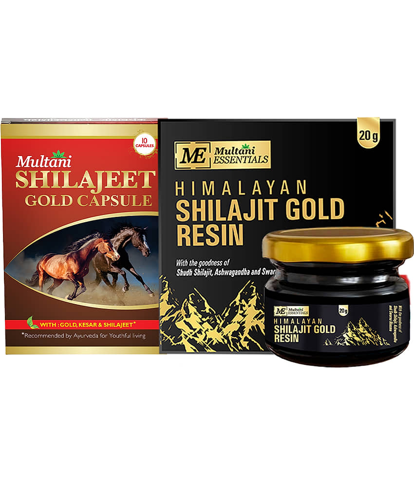 Multani Shilajeet Gold Capsule & Himalayan Shilajit Gold Resin Combo | For Youthful Living, Stamina & Endurance | Shilajit Resin 20gm and Shilajit 10 Gold Capsule | Boosts Muscle Repair & Recovery, Relieves Joint Pain