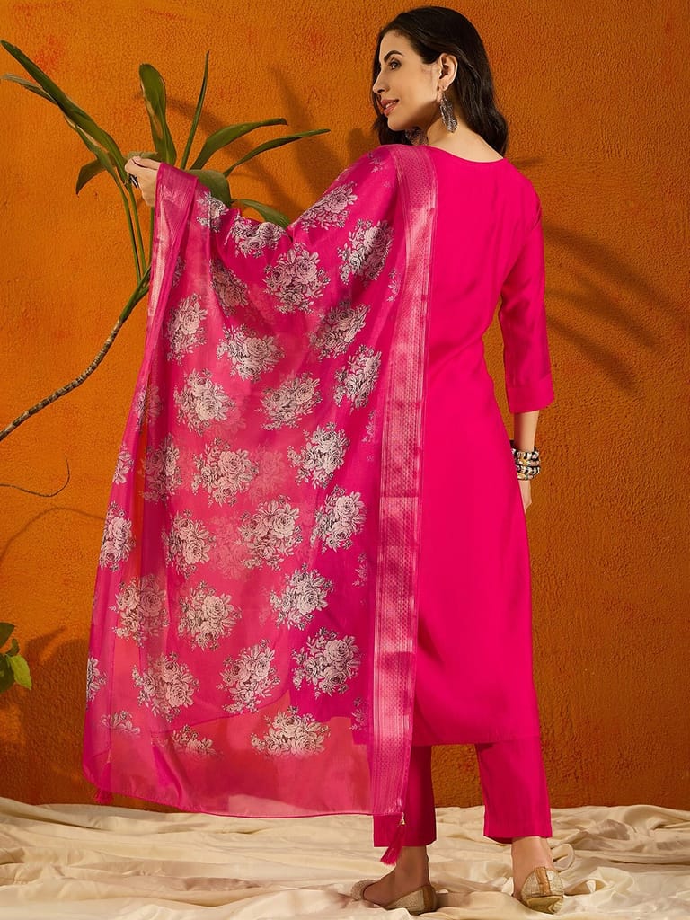 Women Embroidered Straight Kurta Set view 2