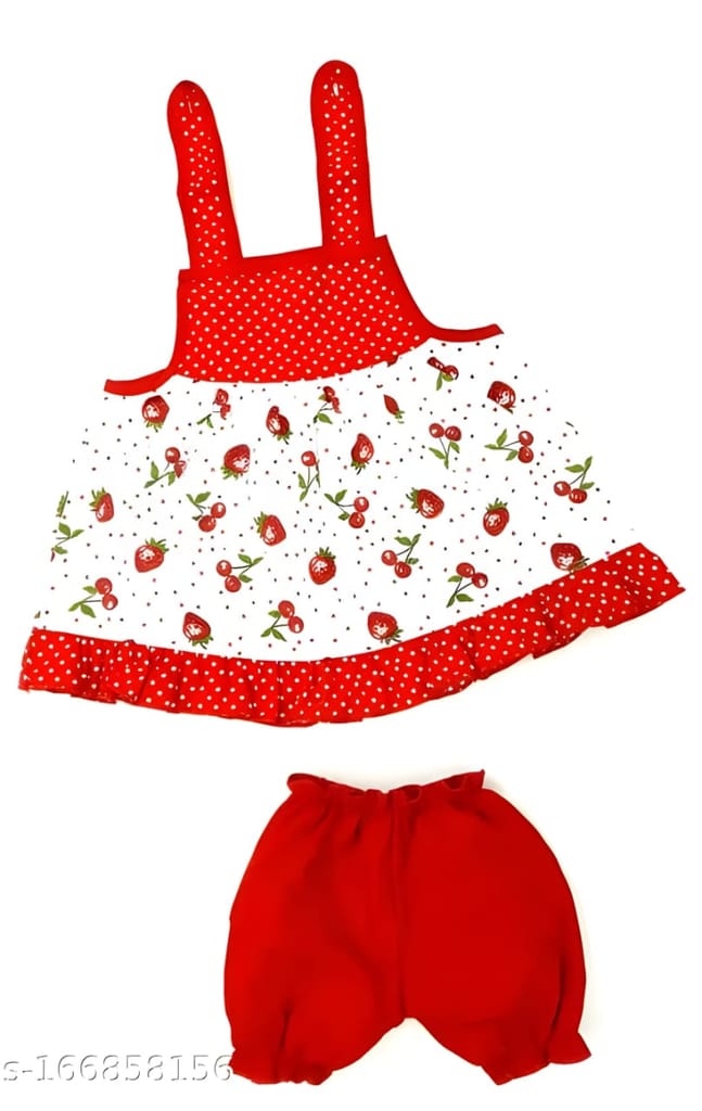 Newborn Baby Girl's Strawberry Print Dress and Bloomers Set view 2