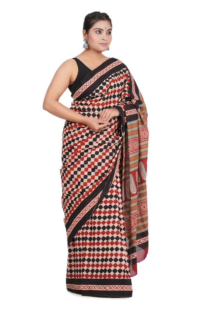 Bagru Handblock Printed Cotton Saree With Blouse - (1TTXSARRJ17106-16) view 2