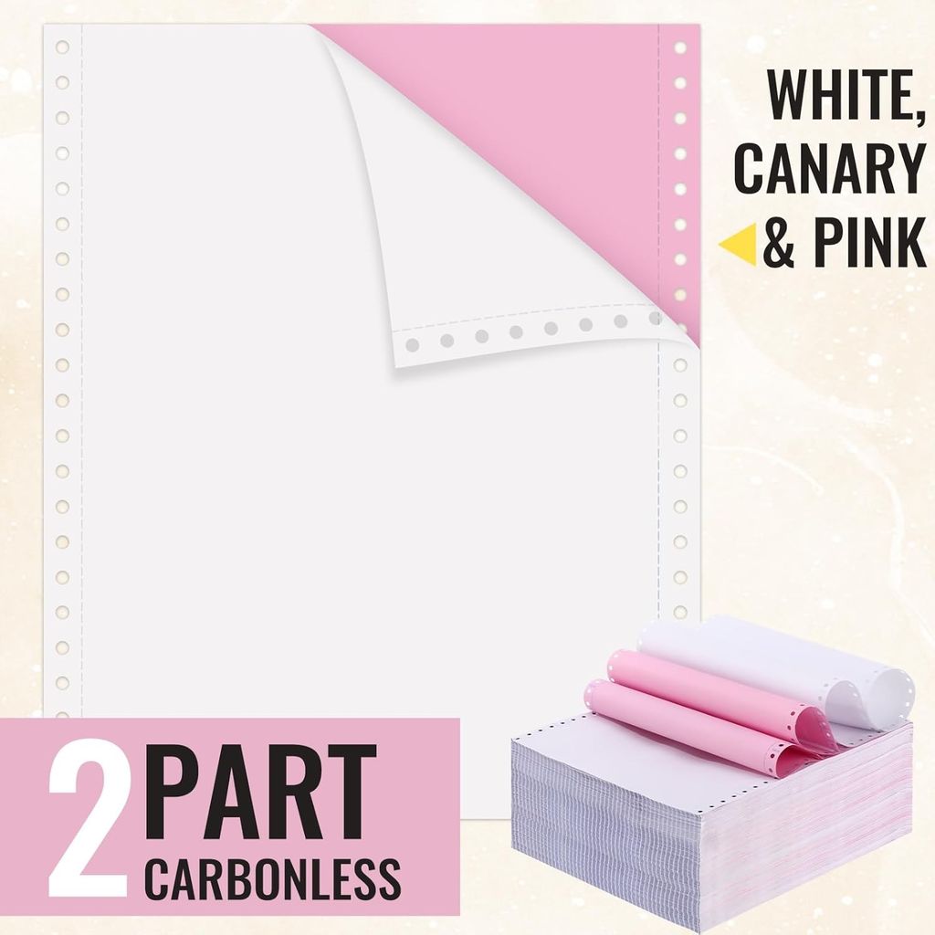 7Star Dot Matrix Carbonless Continuous Feed Computer Paper with Tractor Hole 10x12 Inch, 2 Part 500 Sets White and Pink view 2