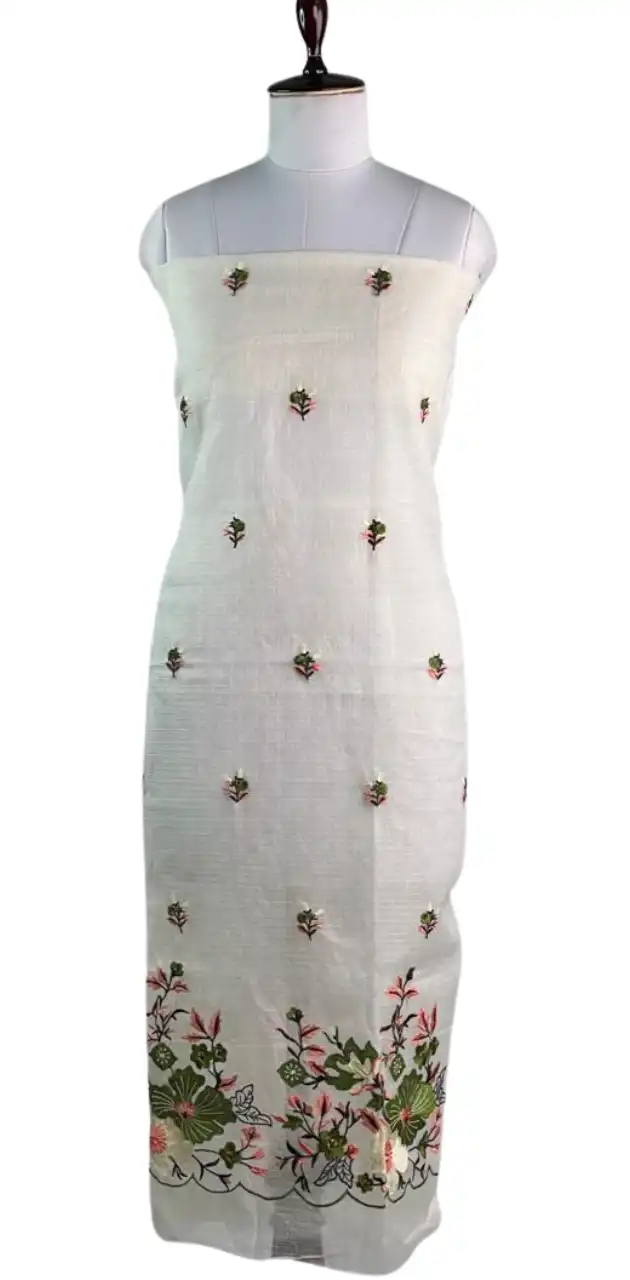 Kota Doria Dress Material Mehndi Green Floral Vine view 2