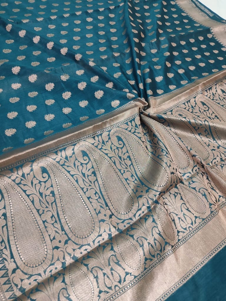 pure chiniya silk saree with zari borders view 2