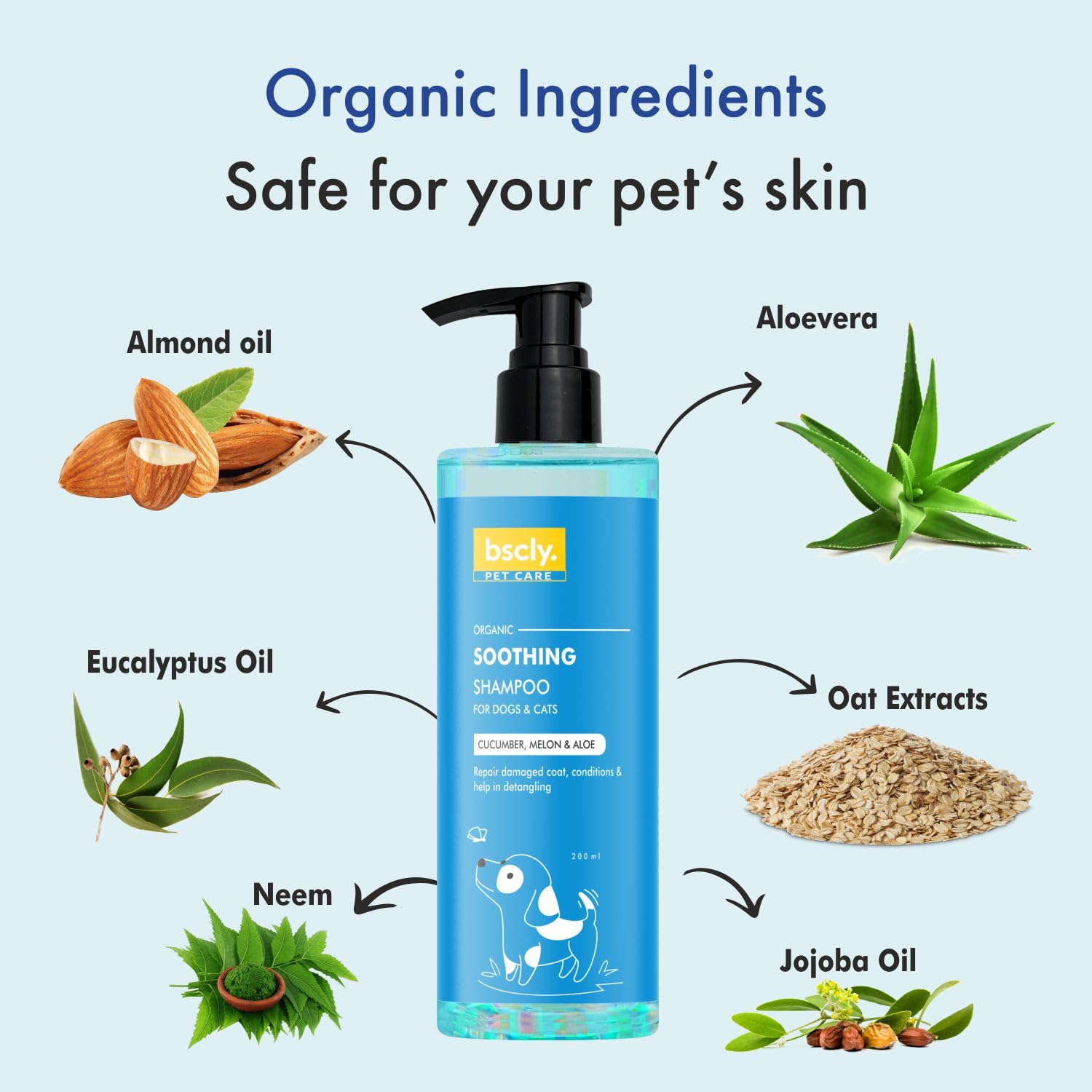 Bscly Soothing Dog Shampoo with Argan Oil & Olive Oil | Dog Shampoo for Pomeranian, Shih tzu Puppy, German Shepherd, Labrador & Golden Retriever, 200 ml view 2