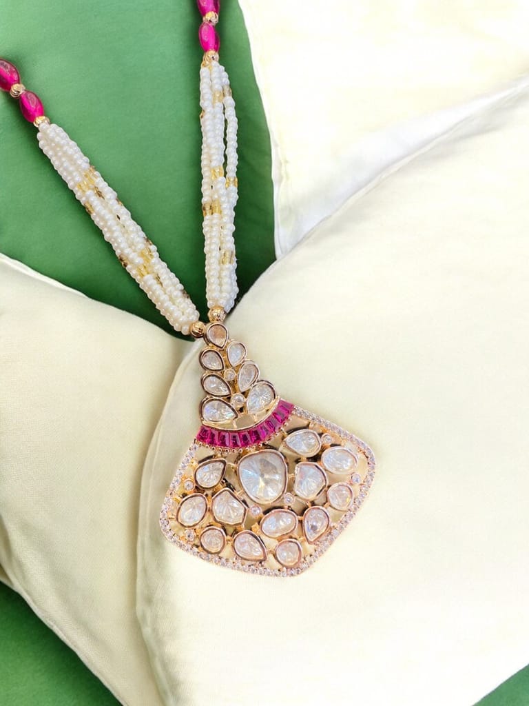 Pearl and Pink Stone Necklace Set in Gold By Dia Art Jewels view 2