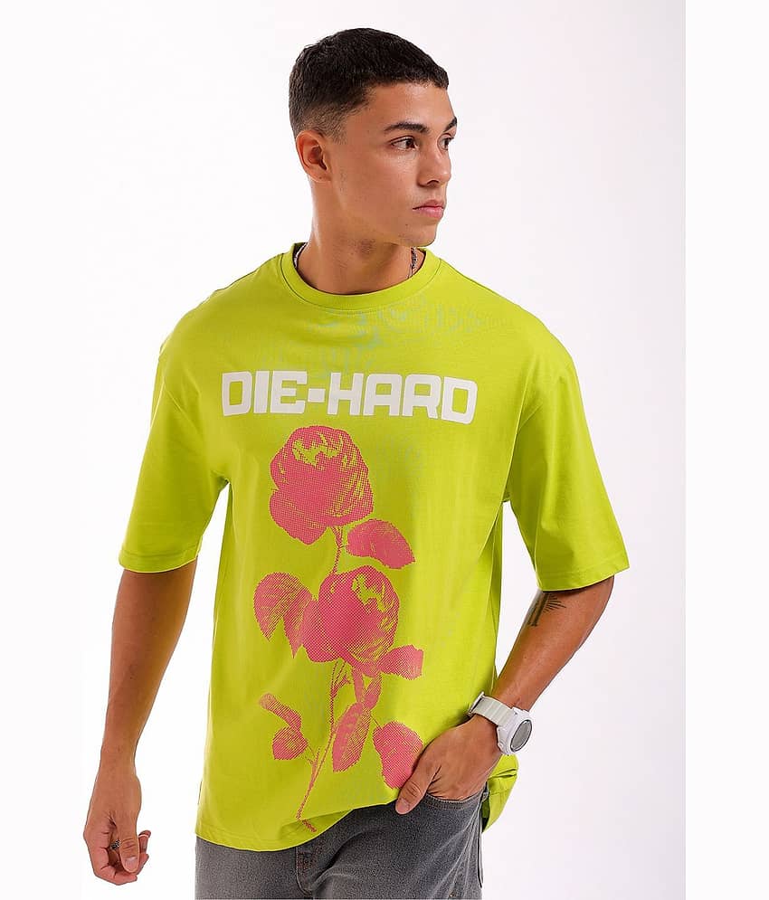 The Indian Garage Co. Cotton Relaxed Fit Printed Half Sleeves Men's Round T-Shirt - Green ( Pack of 1 ) view 2