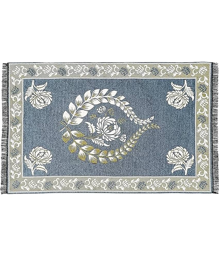 RADECOR Blue Chenille Carpet Floral 5x7 Ft view 2