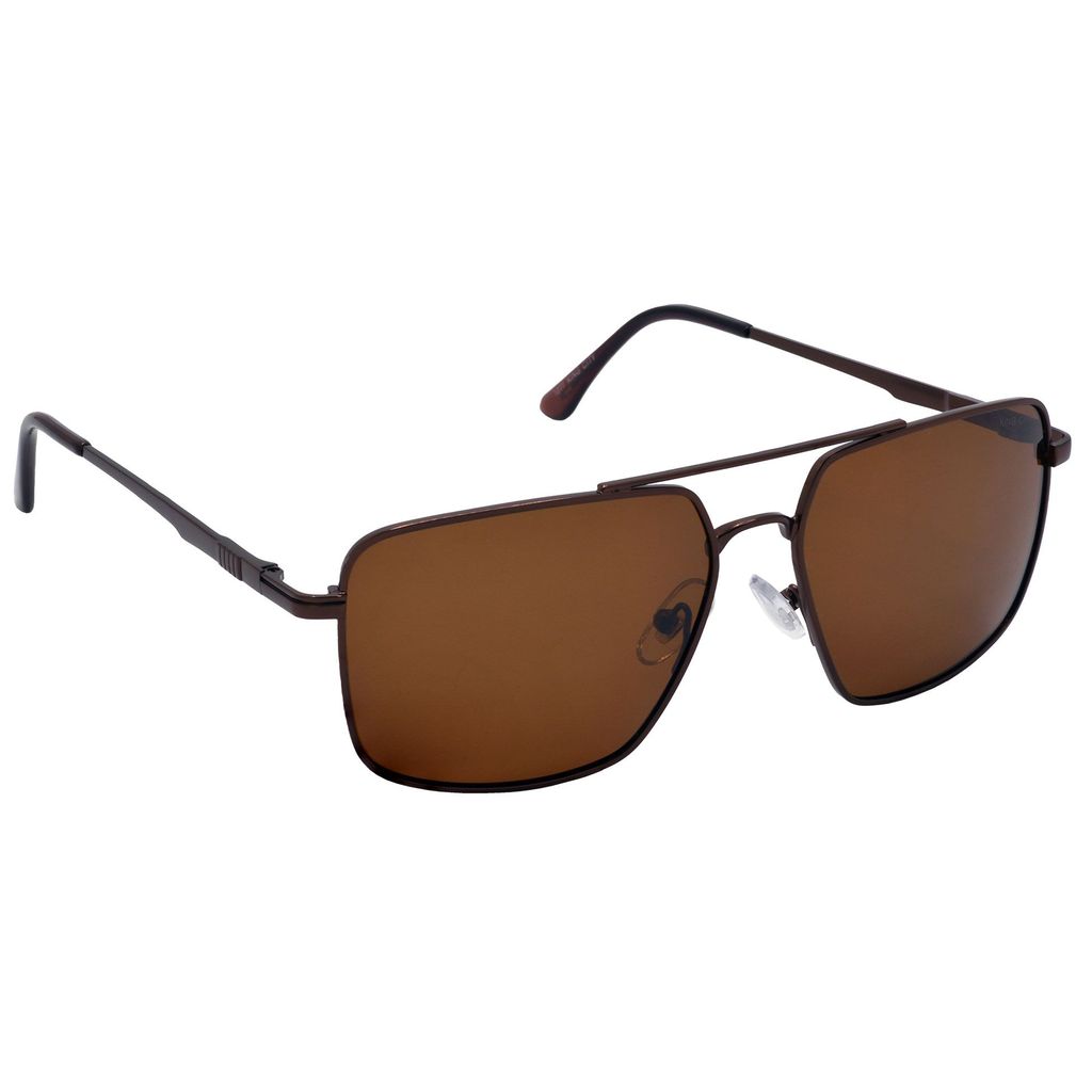 Stylish Rectangular Pilot Full-Frame Metal Polarized Sunglasses for Men and Women | Brown Lens and Brown Frame | HRS-KC1011-BWN-BWN-P view 2