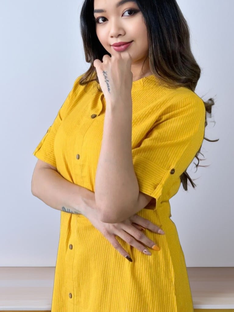 PREMIUM COTTON YELLOW KATHA COORD SET. view 2