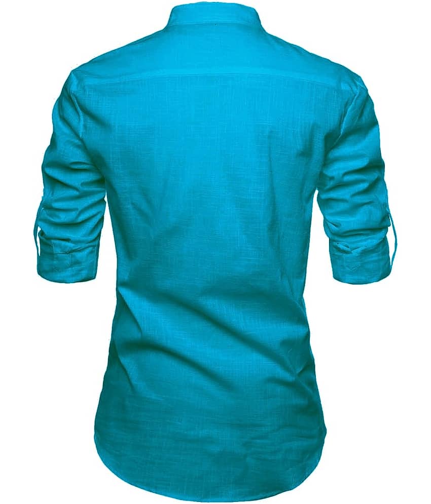 TrendiVastra Turquoise Cotton Blend Men's Shirt Style Kurta ( Pack of 1 ) view 2
