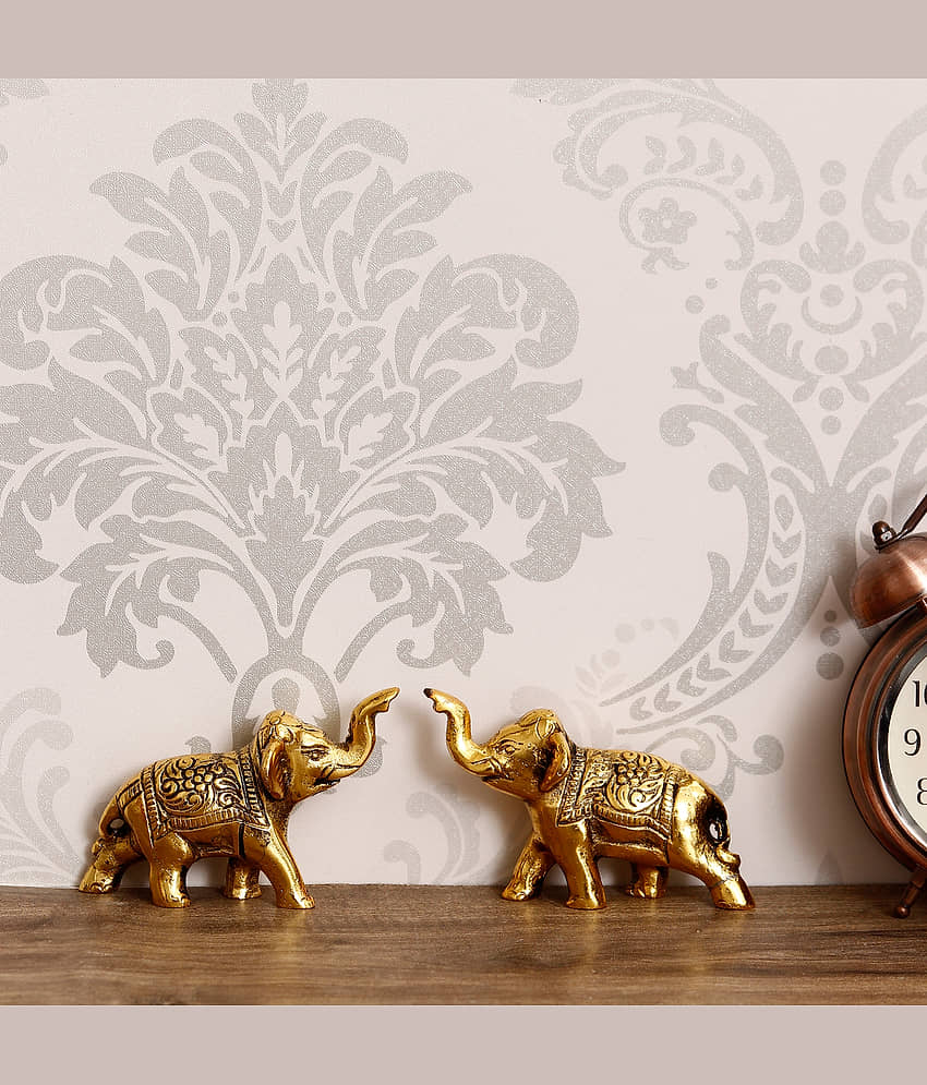 eCraftIndia Set of 2 Gold-Toned Handcrafted Elephants Figurine Decorative Showpieces view 2