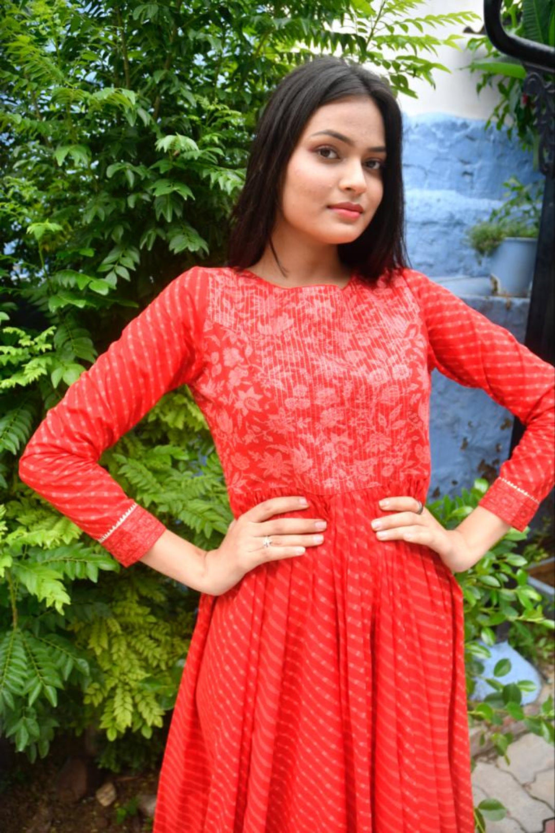Red Lehariya Anarkali Kurta : Ethnic Elegance view 2
