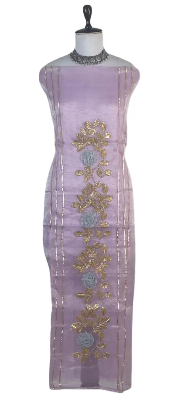 Kota Doria Dress Material Pastel Lilac Gota Floral view 2