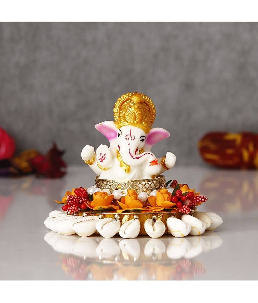 eCraftIndia White & Golden-Toned Lord Ganesha Idol Showpiece view 2