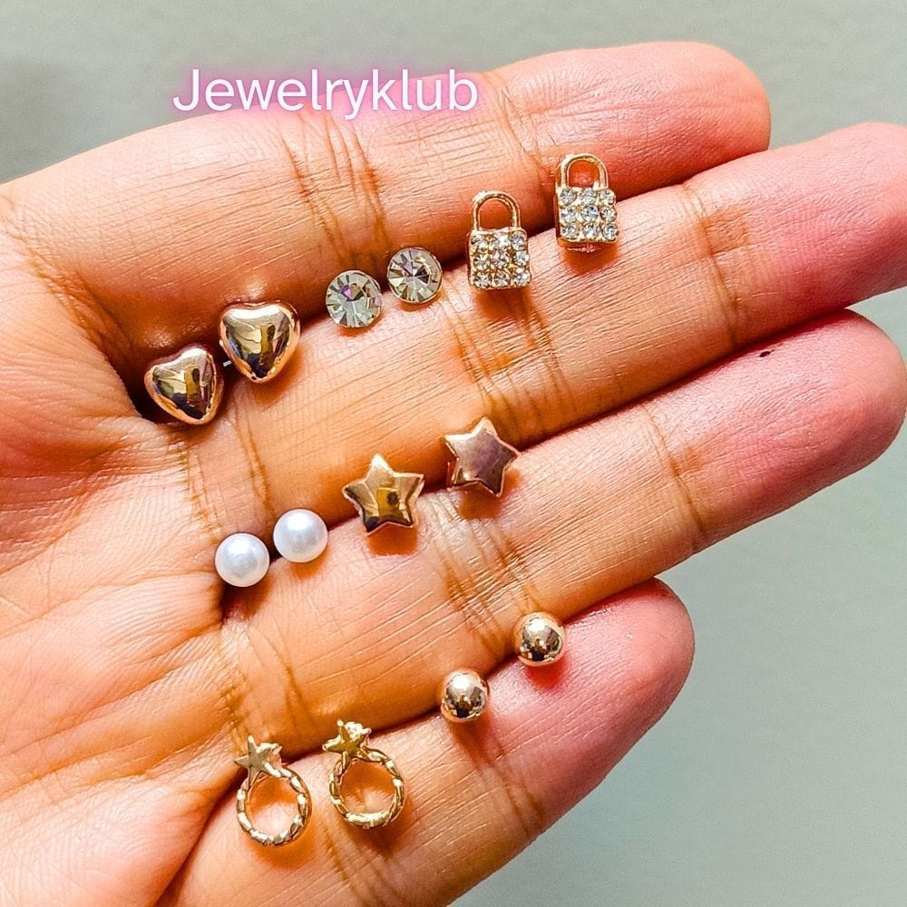 Jewelryklub Combo Set Of 7 Pairs Celebrity Inspired Latest Trendy Stylish Rose Gold Plated Pearl Stud Earrings for Women and Girls (Design 2) view 2