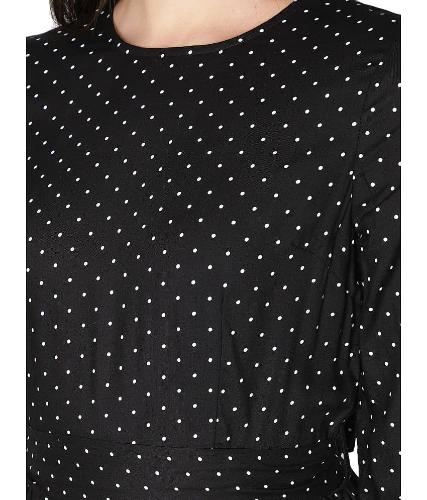 NUEVOSDAMAS Women Rayon Printed A-line Dress ( Black ) view 2