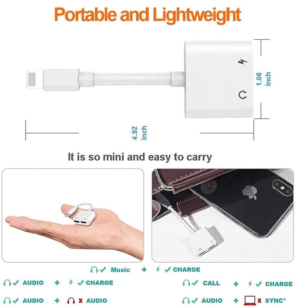 XBLAZE LIGHTNING MALE TO DUAL LIGHTNING FEMALE SPLITTER ONE CHARGING+ONE LIGHTNING HEADPHONE JACK-COLOUR MAY VARY view 2