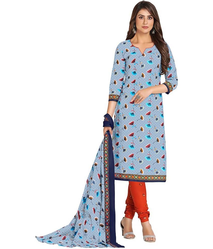 shree jeenmata collection Blue Cotton Unstitched Dress Material - Single view 2