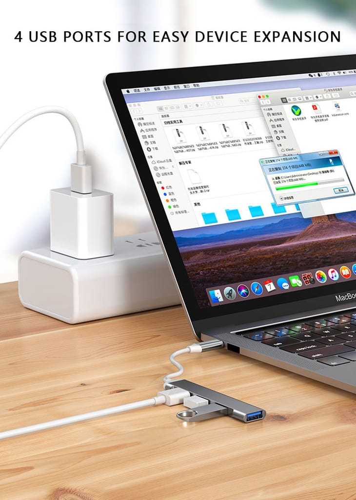 USB C Hub (4-in-1), Type C Multiport Adapter with 1 x USB 3.0 & 3 x USB 2.0 Ports, up to 5 Gbps High Speed Data Transfer for Laptop, MacBook, view 2
