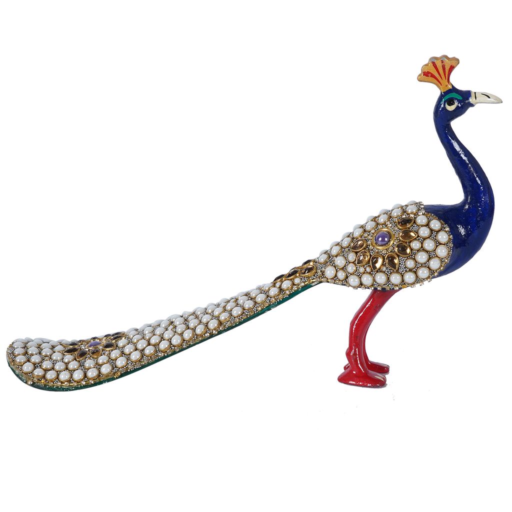 Peacock With Moti Work Metal Meenakari 6 Inch view 2