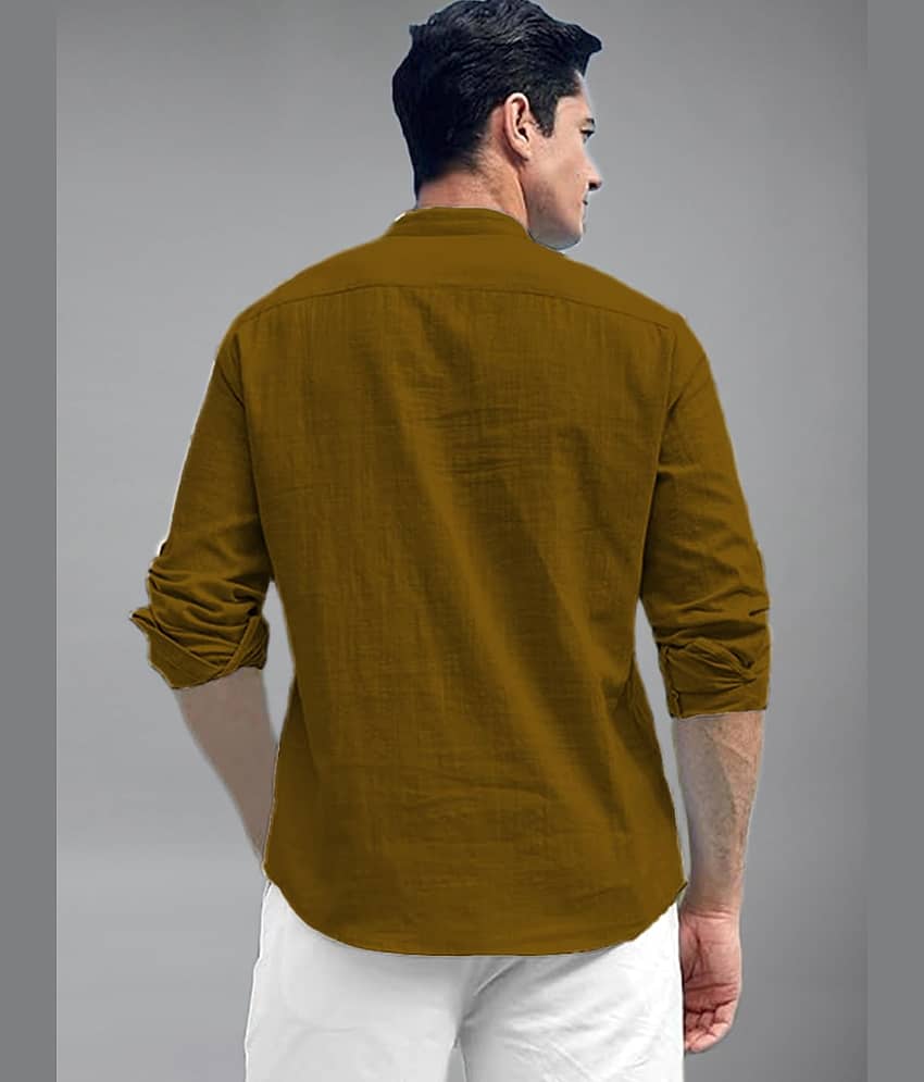 Vida Loca Cotton Blend Plain Shirt Style Kurta For Men ( Brown ) view 2