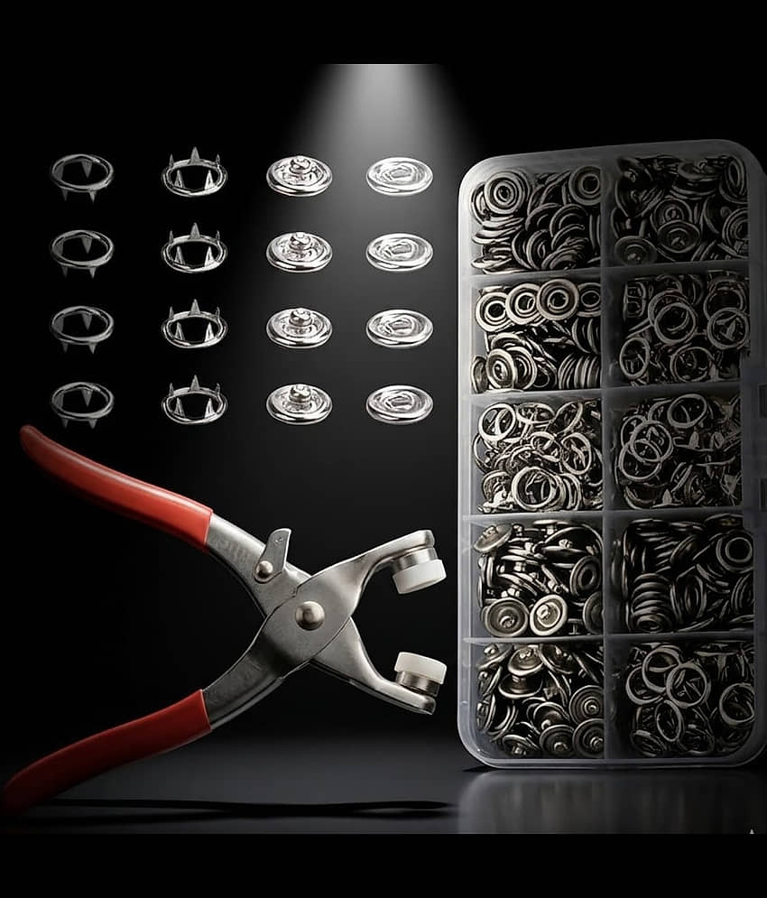 100pc Silver Button emergency button tool Thickened Snap Fasteners Kit Metal Five Claw Set with Hand Pressure Pliers Tool DIY Sewing Buttons Set for Clothing Sewing, Crafting (only Silver Button). view 2