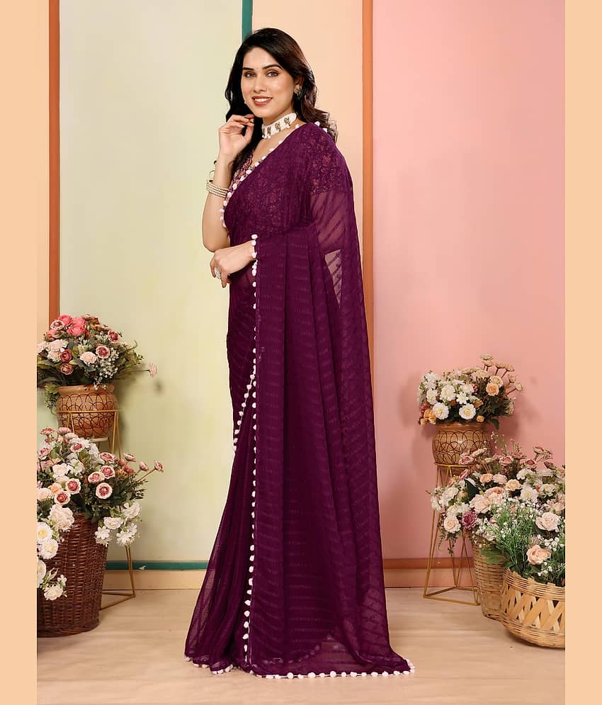 BLEESBURY Georgette Self Design Saree With Unstitched Blouse Piece ( Magenta ) view 2